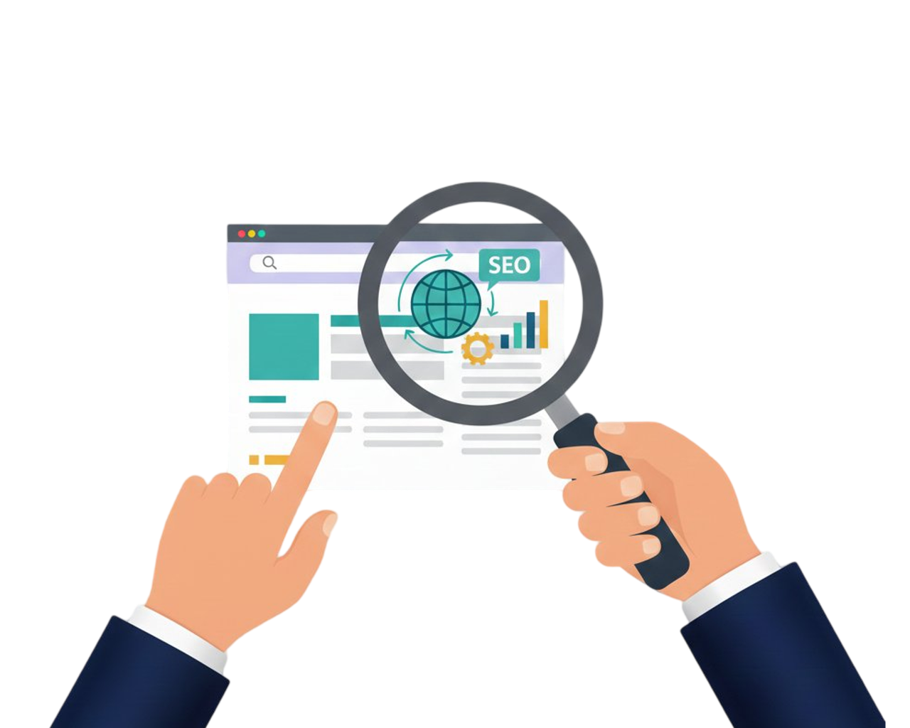 magnifying glass, seo, website, digital marketing, internet, strategy, analytics, web traffic, business, optimization, data, globe, search, ranking, technology, animation, hands, graphic, commerce, web design